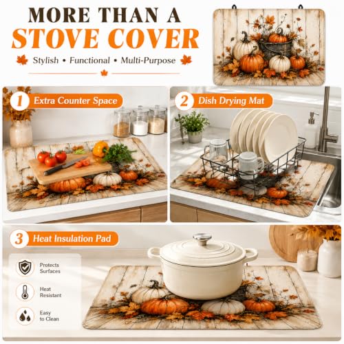 Fall Pumpkin Stove Top Cover 28x20 Inch for Electric Glass Cooktop - Orange