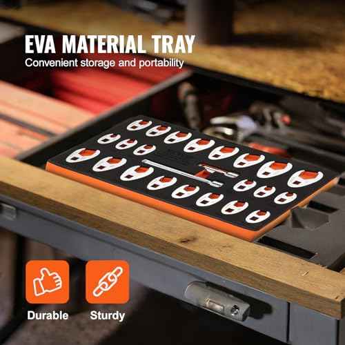 VEVOR 3/8" Drive Crowfoot Wrench Set with 2 Extension Bars, SAE 3/8"-1" and Metric 10-22 mm, CR-MO Steel Crowfoot Wrench Set, 24-Piece Crows Foot Wrench Set,with EVA Tool Organizer