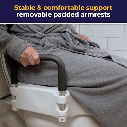 Drive Medical RTL12027RA 2-in-1 Raised Toilet Seat with Removable Padded Arms, Standard Seat