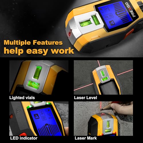 PREXISO 2-in-1 Stud Finder with Laser Level, Rechargeable Multi Surface Cross Line Laser & Wall Stud Scanners Tool for Hanging Frames & Picture, Wood Ac Wire Metal Studs Joist Pipe Detection