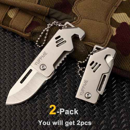 2-Pack Mini Keychain Knife, Small Folding Pocket Knives for Men Women, Portable Cute Box Cutter with Bottle Opener