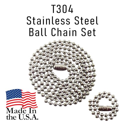 Stainless Steel Military Dog Tag Chain Set 27in & 4.5in Ball Chains US Made