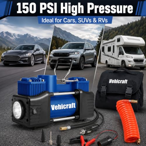 12V Car Tire Inflator Pump 150 PSI Dual-Cylinder Air Compressor for SUV RV