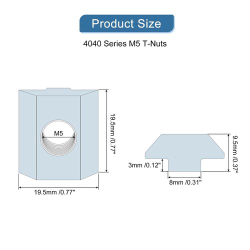uxcell T Nuts, 20pcs - Nickel Plated Carbon Steel T Slot Bolts, 4040 Series M5 Hammer Head Fastener, Sliding T Nuts for Aluminum Extrusion Profile (Silver)