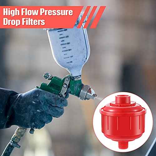 4 Pieces Disposable Mini Air Water Filters Disposable Spray Gun Filter Whirlwind Air Line Filter High Flow Guns Filters, Only Standard 1/4 Inch Threads, for Most Spray Guns and Air Tools
