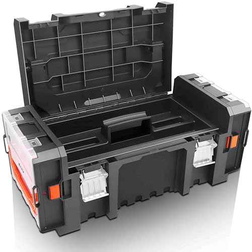 Anyyion Tool Box Organizer,Two detachable Parts Boxes, Removable Tray with Stainless Steel Dual Lock Secured,Metal Handle is Truly Rugged,(Internal Size:14.9x7.8x5.7 inch£© (Orange)
