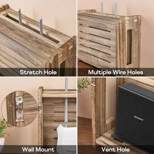 Wooden Router Shelf Wall Mount WiFi Router Storage Box Modem Cable Router Cover Organized Power Strip Cable Management Hider Rack 14.9 * 9.8 * 5.6 in (L* H * W)