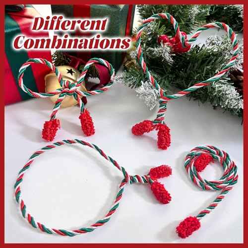 Christmas Holiday Garland Ties Decorative Wreath, 12 Pcs Flexible Gift Craft Wrapping Decorations for Home Banister, Lamp Posts, Christmas Stocking or Stairs Outdoors Decoration(Green&Red)