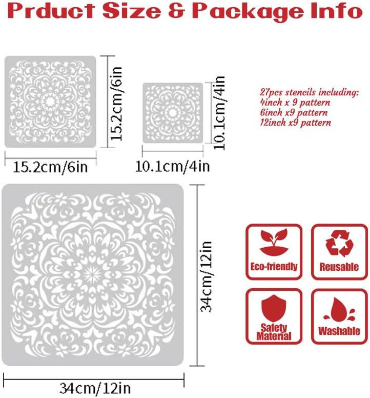 Mandala Stencils for Painting on Wood Wall Floor Furniture Tile Fabric, Small Rangoli Stencils Rock Painting Stencils for Home Decor (4 inch)