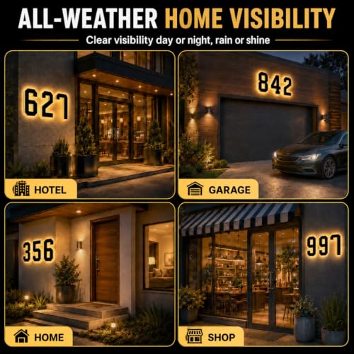 4.7 Inch Solar House Numbers Black-1 Outdoor Wall Sign with Warm White Backlit