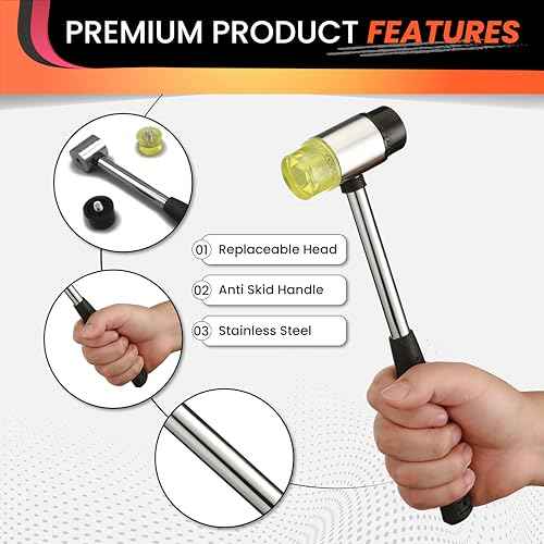 25mm Small Rubber Mallet hammer - rubber hammer with Non?Slip Grip and Dual Rubber & Nylon Heads for Craft, Tile, Jewelry and Furniture Assembly