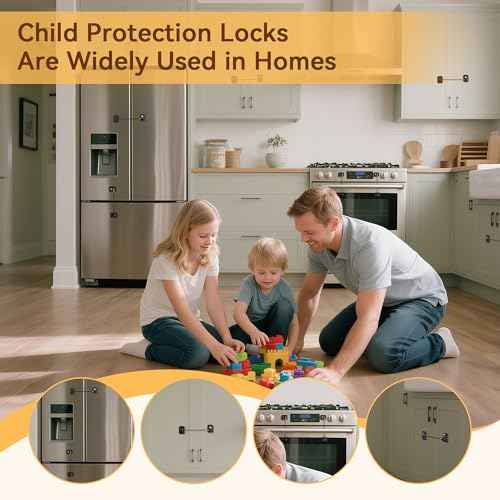 2 Pack Refrigerator Lock for Kids, Toddlers and Adults, Child Proof Fridge Door Lock with Keys for Kitchen Freezer, Air Oven Air Fryer, Cabinets and Drawers, Windows, Doors (B-Black-2 Pack)