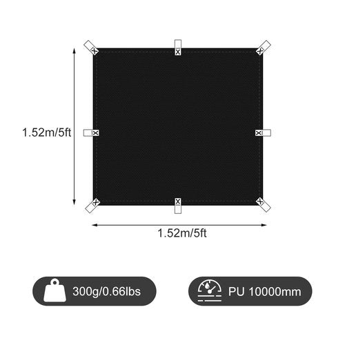 Black Waterproof Tarp Cover for Outdoor: Multi-Purpose Oxford Tarpaulin with Reinforced Webbing Loops for Camping Boat Pool Roof Tent - Durable and Tear Resistant (5ftx5ft)