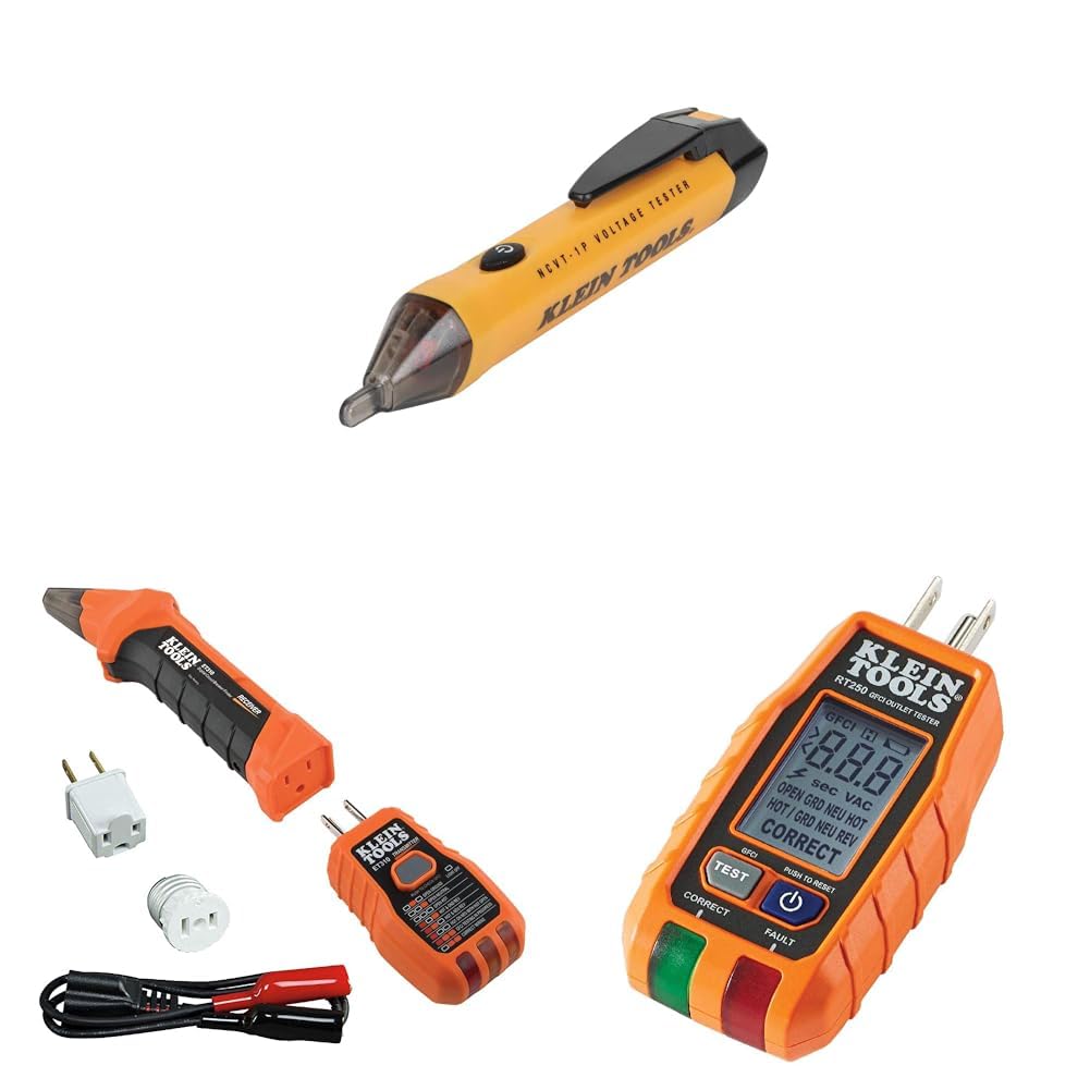 Klein Tools NCVT1PKIT Electrical Tester Kit with Non-Contact Low Voltage Test Pen, 50 to 1000V AC and GFCI Receptacle Tester, 2-Piece