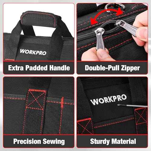 WORKPRO 16-inch Close Top Wide Mouth Tool Storage Bag with Water Proof Rubber Base, W081022A, 16"