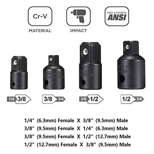 7 Pieces Socket Adapter Set Includes 3 Pieces 1/4" Hex Shank Impact Socket Adapter Extension Bar (1/4", 3/8" and 1/2") and 4 Pieces Impact Socket Adapter and Reducer Set