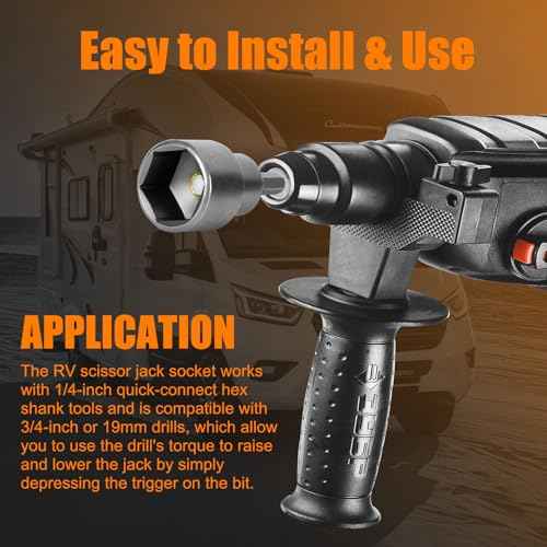 Leveling Scissor rv-Jacks Socket Drill Adapter with 1/4 Quick Connect Hex Shank Tools, Works with All 3/4 or 19mm Hex Drive Jacks,Power Nut Driver Bit Set 2 Pieces CQSPMOTO (Normal)