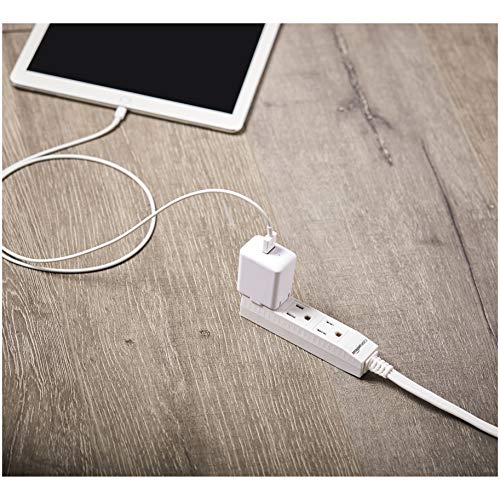 6 ft Indoor Power Strip Extension Cord with Flat Plug - 3 Outlets, Grounded, Space-Saving, 2-Pack