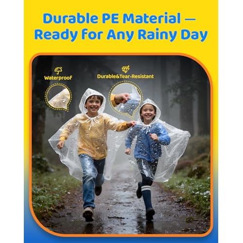 Hitituto Rain Ponchos Family Pack Kids? 6/12/24 Pack Disposable Poncho with Hood, Clear & Assorted Colors, Home Survival Kits
