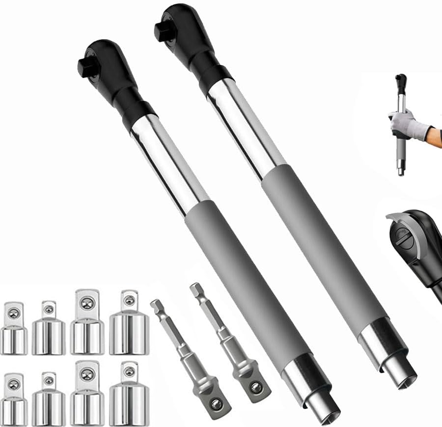 Offset Extension Wrench Impact for Electric Drill, with 4 Socket Adapters and 1/2‘’ Drill Adapter, Multifunctional Chain Drive Electric Ratchet Wrench Tool for Tightening Fasteners (1pcs)