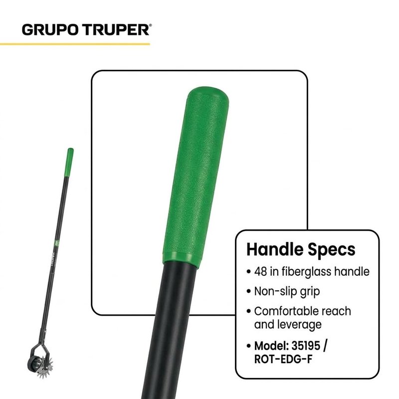 Truper Rotary Lawn Edger, Dual Wheel Design, 48-Inch Fiberglass Handle with Non-Slip Grip, Manual Sidewalk & Garden Edging Tool (Model 35195)