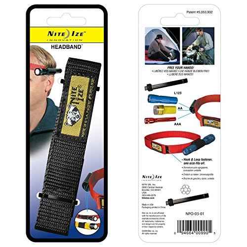 Nite Ize Headband Flashlight Holder, Fits Most Small Flashlights For Hands-Free Use, Black (NPO-03-01)