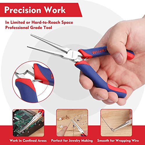 WORKPRO 6" Needle Nose Pliers (Smooth Jaw), Mini Long Nose Pliers with Comfort Grip Handles, Jewelry Pliers for Wire Wrapping, Crafts, Jewelry Making Supplies