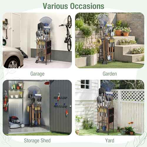 Garden Tool Organizer,Metal Yard Tool Organizer,Holds 50 Long-Handled Tools/Rakes/Brooms,Side Garden Pocket,Heavy Duty Steel Yard Tool Storage Rack for Garage,Shed, Outdoor