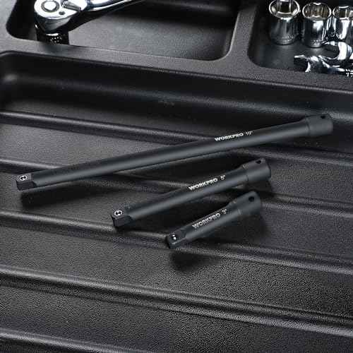 WORKPRO 3/8" Drive Impact Extension Bar Set, 3 PCS Socket Extensions, 3¡±, 5¡± and 10¡± Length, Premium Chrome Vanadium Steel with Black Phosphate Finish