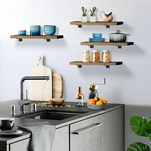 Black 10 Inch Heavy Duty Floating Shelf Brackets 6 Pack - Hidden Metal Wall Support for DIY Shelves