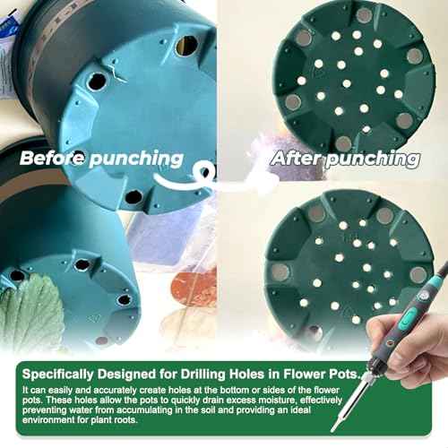 Plant Pot Perforator & Electric Hot Knife,Plastic Flowerpots Drilling,2-in-1 Soldering Iron for DIY Plant Pot Drainage Hole, Flowerpot Cutting,With 7 Drill Bits,Planting Tools with Temperature Control