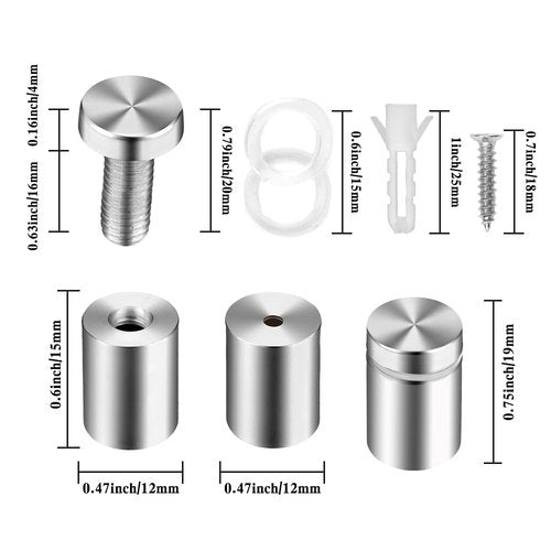 Standoff Screws, Sign Standoffs, Standoff Screws for Acrylic, Advertising Standoff Mount Metal, Sign Mounting Hardware, Sign Standoff Screws, Spacers & Standoffs, Stand Off Wall Mounts(0.47x0.75 in)