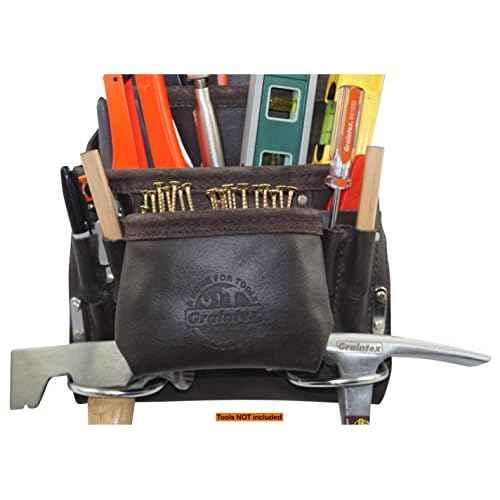 Graintex PS1234 10 Pocket Tool Pouch Oil Tanned Leather for Constructors, Electricians, Plumbers, Framers