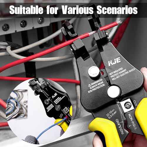 KJE Automatic Wire Stripper/Wire Cutter, 3 in 1 Adjustable Wire Stripper Tool for 8-24 AWG Solid and Stranded Electrical Wire | 10-22 AWG Wire Crimping Tool