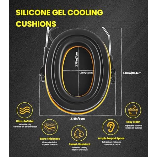 Bluetooth 5.4 Noise Canceling Safety Earmuffs with Gel Ear Cushions, NRR 25dB Hearing Protection, Rechargeable Wireless Headphones for Construction, Workshop, Lawn Mowing, Snowblowing (Black)