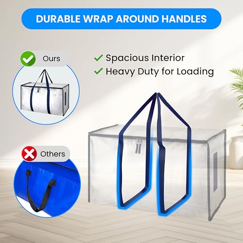 Simple Deluxe 8 Pack Heavy Duty Moving Bags with Reinforced Zippers & Comfortable Handles, Extra Large Foldable Storage Totes for Clothes, College Dorm, White