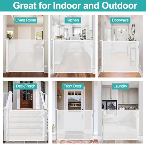 42 Inch Extra Tall Baby Gates for Doorways 55" Wide Retractable Dog Gate Indoor 3.5ft Extra Tall Baby Gates for Dogs Outdoor Retractable Gate for Stairs Prevent Kids/Pets from Jumping Over, White