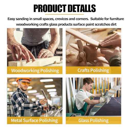 Finger Sander for Crafts, 2 Pack Mini Micro Gator Sander for Crafts with 30 Sheets 3.5 x 1 Inch Sandpaper 80 120 180 240 400 600 Grit Sanding for DIY Wood Finishing Tight Narrow Polishing