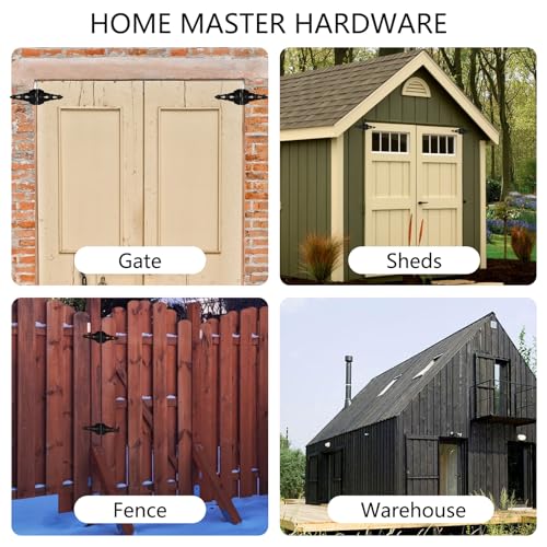 8-Inch Heavy Duty Decorative Strap Hinges with Spring Latch for Fence Gate - Black, Reversible, Easy Install