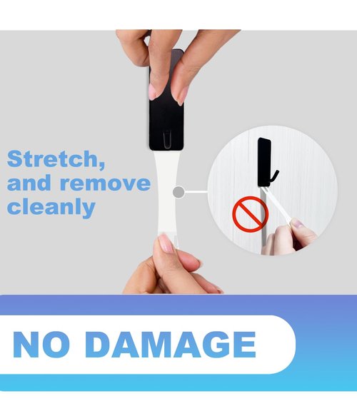 14 Pcs Towel Hooks with Removable Strips for Hanging, Adhesive Wall Hooks Heavy Duty, Outdoor No Damage, Sticky Hook for Bathrooms, Shower, Stockings, Decor, Robe, Small, Black 304 Stainless Steel