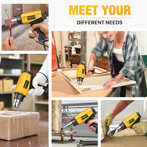 SEEKONE 1800W Heat Gun Compact Design Heavy Duty Hot Air Gun 122¢µ-1202¢µ£¨50¡É- 650¡ɣ©Variable Temperature Control for 2 Speed Settings with 4 Nozzels for Crafts, Vinyl Wrap, Shrink Tubing