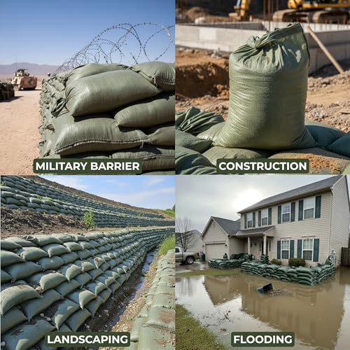 Pack of 20 Heavy Duty Military Green Sandbags 14 x 26 inches Flood & Flood Control