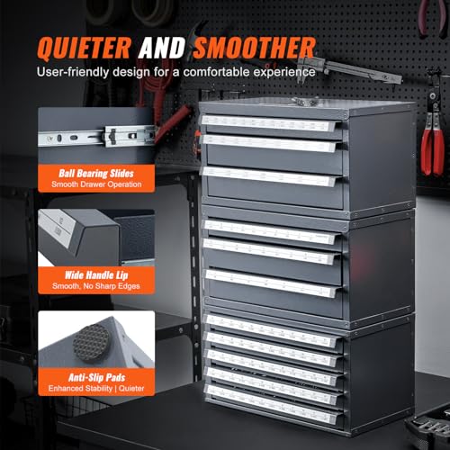 VEVOR Drill Bit Dispenser Cabinet – 3-Drawer Organizer, 29 Compartments, 1/16"–1/2" in 1/64" Increments (Jobber Length)