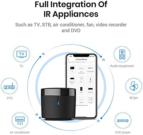 BroadLink RM4 Mini Smart Remote and Sensor Cable Set RM4 Mini S (2.4 GHz Wi-Fi Only), Universal IR Remote Control Hub with Temperature Humidity Monitor USB Cable, Works with Alexa