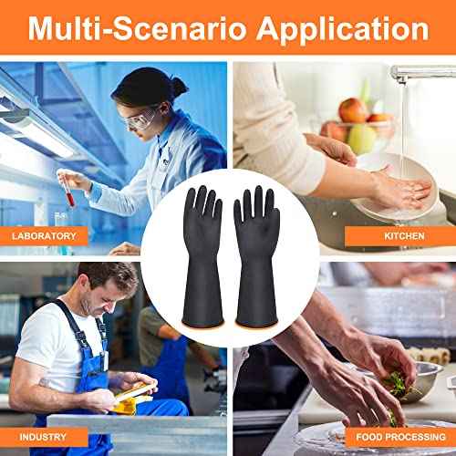 14" XL Latex Chemical Resistant Gloves - Reusable Heavy Duty Long Rubber Dishwashing Gloves for Men - Industrial Safety With Forearm Protection, Waterproof, Resist Strong Acid, Alkali, Oil