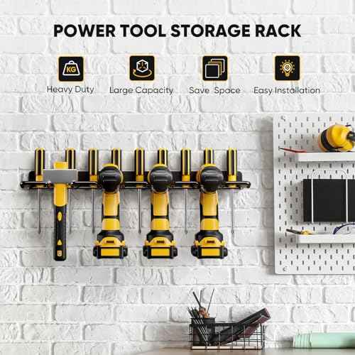 Power Tool Organizer, Drill Holder Wall Mount, Heavy Duty Garage Tool Organizer and Storage, Suitable Tool Rack for Tool Room, Workshop, Garage (Black-1 Tirer)