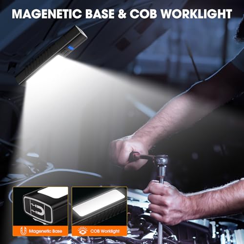 Rechargeable EDC Flat Flashlight with COB Light, UV Light & Super Bright LED Portable Pocket light, Waterproof, Mini Magnetic Flat EDC Flashlight with Clip for Working, Camping, Repairing Emergencies