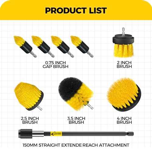 Holikme 9Pack Drill Brush £¬All Purpose Drill Brush with Extend Attachment for Bathroom Surfaces, Grout, Floor, Tub, Shower, Tile, Kitchen and Car£¬Corner,Masonry Brushes£¬Yellow