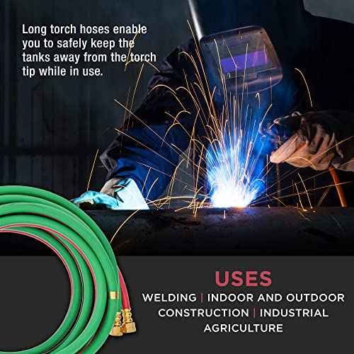 Master Elite 25' Oxygen Acetylene Hose Welding Set - Twin 1/4" B Fittings (9/16¡±-18) - Green Red, Grade R Oxy Acetylene Hoses, Cutting Torch Hose for Cutting Metal