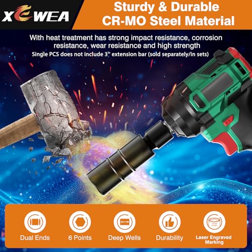 XEWEA 1/2 Inch Drive 18.5mm x 19.5mm Thin Wall Impact Flip Socket, Lug Nut Impact Socket Set Double Ended Thin Wall Nut Sockets CR-MO Twist Removal Tool for Stripped Rusted Bolts